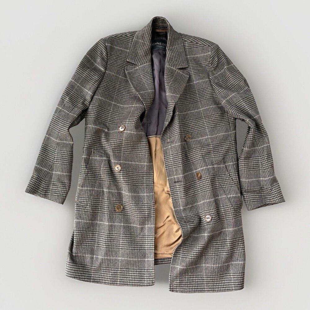 Schneiders Salzburg Mens Plaid Wool Double Breasted Trench Overcoat Jacket 40